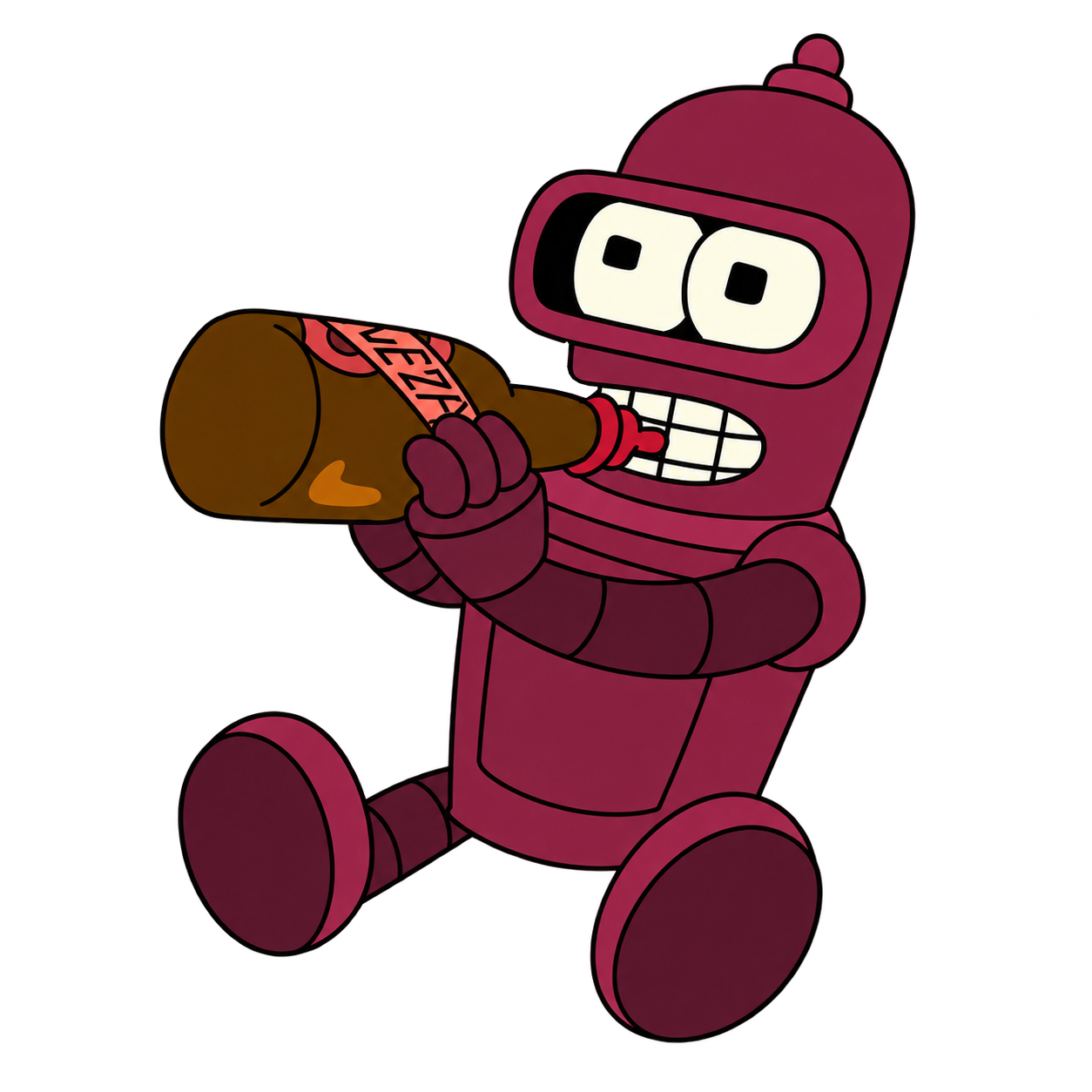Blood's burgundy robot mascot
